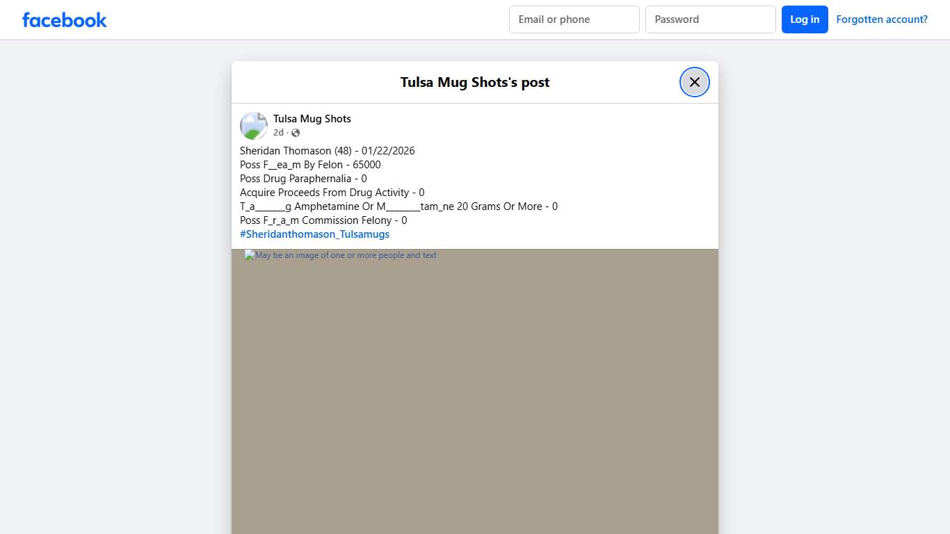 Tulsa Mug Shots - Sheridan Thomason (48) - 01/22/2026 Poss... Facebook
