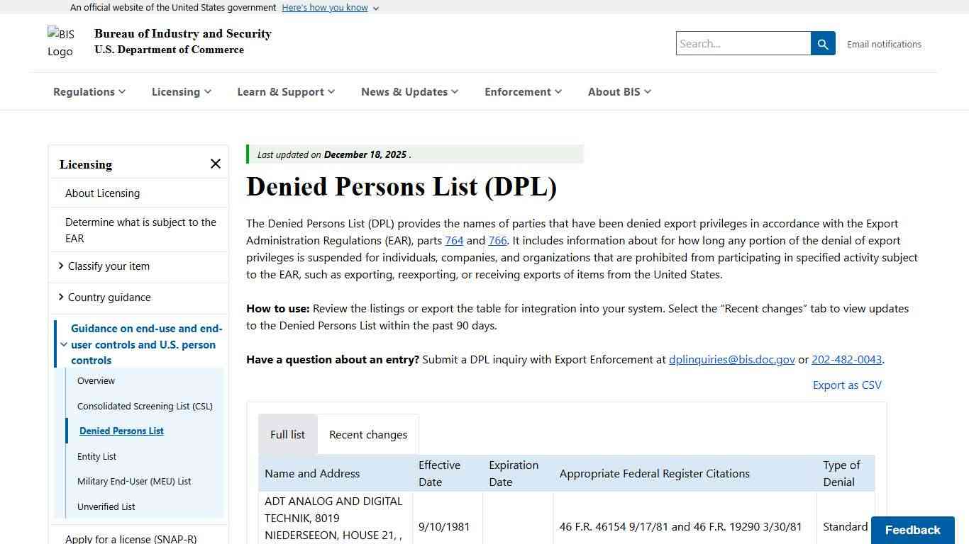 Licensing Bureau of Industry and Security