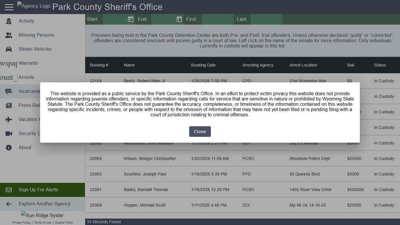 Park County Sheriff's Office - Incarcerated People